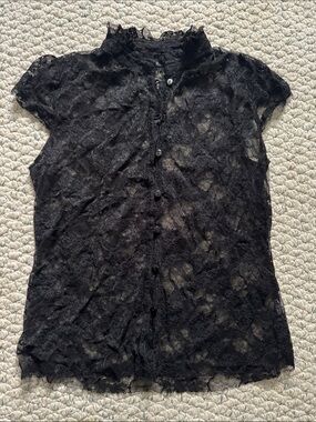 Millau Sheer Black Lace Button-Up Blouse